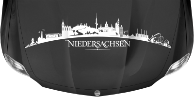 Motorhaubenaufkleber Skyline Niedersachsen auf dunkler Motorhaube - Ansicht Farbauswahl