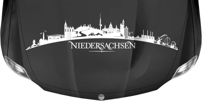 Motorhaubenaufkleber Skyline Niedersachsen auf dunkler Motorhaube - Ansicht Farbauswahl