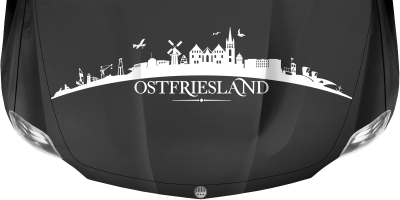 Motorhaubenaufkleber Skyline Ostfriesland auf dunkler Motorhaube - Ansicht Farbauswahl