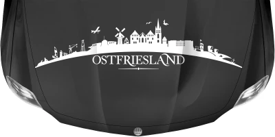 Motorhaubenaufkleber Skyline Ostfriesland auf dunkler Motorhaube - Ansicht Farbauswahl