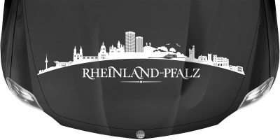Motorhaubenaufkleber Skyline Rheinland-Pfalz auf dunkler Motorhaube - Ansicht Farbauswahl