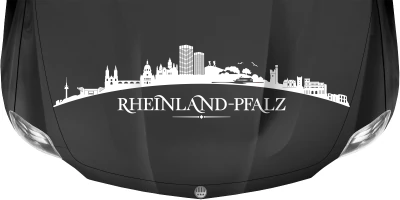 Motorhaubenaufkleber Skyline Rheinland-Pfalz auf dunkler Motorhaube - Ansicht Farbauswahl