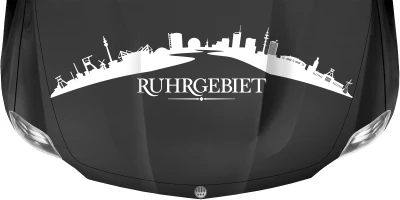 Motorhaubenaufkleber Skyline Ruhrgebiet auf dunkler Motorhaube - Ansicht Farbauswahl