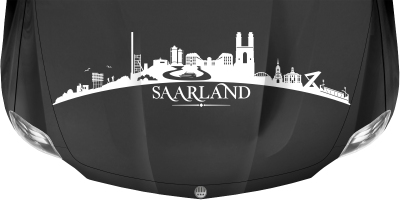 Motorhaubenaufkleber Skyline Saarland auf dunkler Motorhaube - Ansicht Farbauswahl