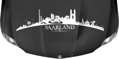 Motorhaubenaufkleber Skyline Saarland auf dunkler Motorhaube - Ansicht Farbauswahl