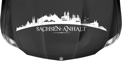 Motorhaubenaufkleber Skyline Sachsen-Anhalt auf dunkler Motorhaube - Ansicht Farbauswahl