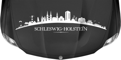 Motorhaubenaufkleber Skyline Schleswig-Holstein auf dunkler Motorhaube - Ansicht Farbauswahl