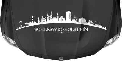 Motorhaubenaufkleber Skyline Schleswig-Holstein auf dunkler Motorhaube - Ansicht Farbauswahl