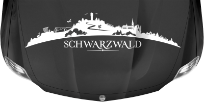 Motorhaubenaufkleber Skyline Schwarzwald auf dunkler Motorhaube - Ansicht Farbauswahl