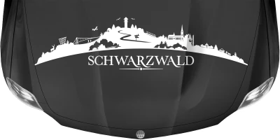 Motorhaubenaufkleber Skyline Schwarzwald auf dunkler Motorhaube - Ansicht Farbauswahl