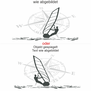Motorhaubenaufkleber Windsurfer mit Kompassrose - Ansicht Ausrichtung
