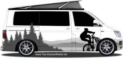 Mobile Preview: Aufkleber für Camper oder Caravan mit Mountainbike Fahrer in den Bergen