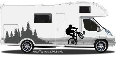 Mountainbike in den Bergen Camper Aufkleber | Set für beide Fahrzeugseiten