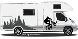 Mobile Preview: Aufkleber für Wohnmobil doer Wohnwagen mit Mountainbike in den Bergen