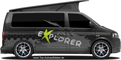 Polygon Dekor auf schwarzem Campervan
