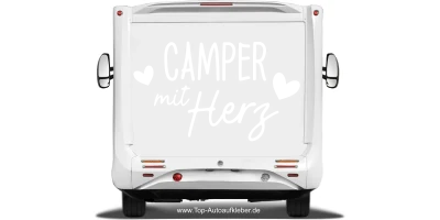 Reisemobilaufkleber Camper mit Herz auf hellem Reisemobilheck - Ansicht Farbauswahl