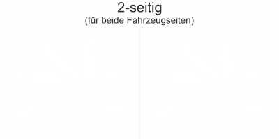Seitenaufkleber Eigenes Motiv einfarbig auf hellem Kastenwagen - Ansicht Beispielbild mit Farbauswahl zweiseitig für beide Fahrzeugseiten