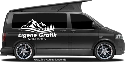 Seitenaufkleber Eigenes Motiv einfarbig - auf dunklem Camper - Ansicht Farbauswahl
