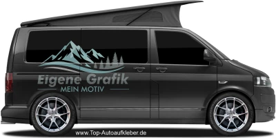Seitenaufkleber Eigenes Motiv mehrfarbig auf dunklem Camper