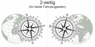 Seitenaufkleber Windrose mit Weltkugel | Set für beide Fahrzeugseiten