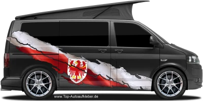 Sticker Die Flagge von Südtirol auf Fahrzeugseite von dunklem Camper Van