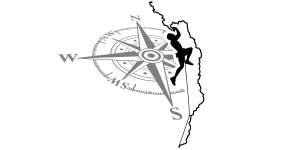 Caravanaufkleber Kletterer mit Kompass