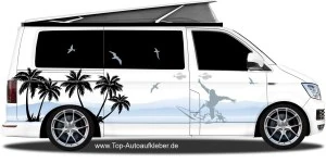 Mobile Preview: Surfer unter Palmen Camper Aufkleber | Set für beide Fahrzeugseiten