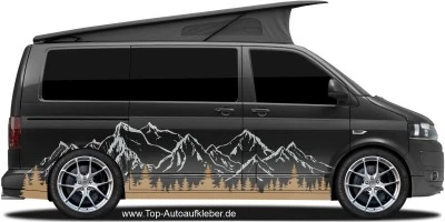 Mobile Preview: Aufkleber für Camper und Vans mit Gebirgspanorama und Wald