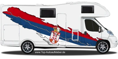 Wohnmobil Aufkleber Fahne Serbien auf Fahrzeugseite von Wohnmobil