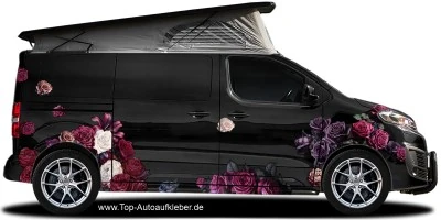 Wohnmobil Aufkleber Rosen Set auf dunklem Van