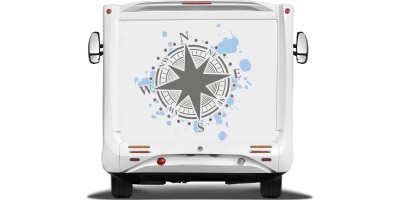 Aufkleber fürs Wohnmobil mit Kompass und Farbklecks