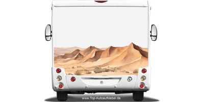 Wohnmobil Aufkleber Wüstenlandschaft auf weißem Wohnwagen Heck