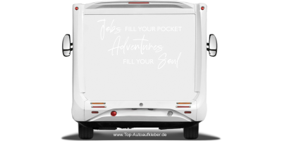 Wohnmobil Dekor Adventures fill your soul auf Heck eines hellen Wohnmobils - Ansicht Farbauswahl