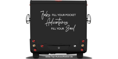 Wohnmobil Dekor Adventures fill your soul auf Heck eines dunklen Wohnmobils - Ansicht Farbauswahl