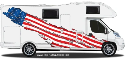 Wohnmobil Flagge USA auf Fahrzeugseite von Wohnmobil