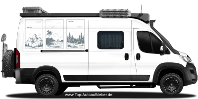 Wohnmobilaufkleber Berge und Meer | Set für beide Fahrzeugseiten