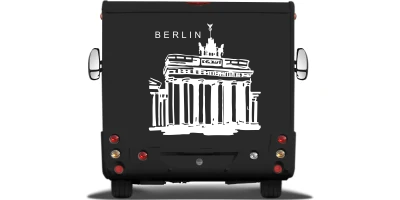Wohnmobilaufkleber Berlin Brandenburger Tor auf Heck von Wohnmobil oder Wohnwagen - Ansicht Farbauswahl