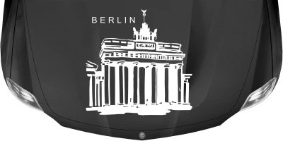 Wohnmobilaufkleber Berlin Brandenburger Tor auf dunkler Motorhaube - Ansicht Farbauswahl