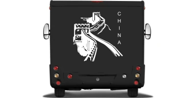 Wohnmobilaufkleber Chinesische Mauer auf Heck von Wohnmobil oder Wohnwagen - Ansicht Farbauswahl