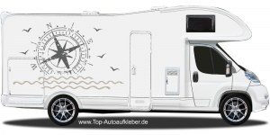 Mobile Preview: Aufkleber für Wohnmobil und Wohnwagen mit Kompass, Wellen und Möwen