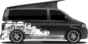 Wohnmobilaufkleber Skulls und Farbkleckse | Set für beide Fahrzeugseiten