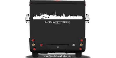Wohnmobilaufkleber Skyline Baden-Württemberg auf dunklem Wohnmobil - Ansicht Farbauswahl