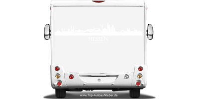 Wohnmobilaufkleber Skyline Hessen auf hellem Wohnmobil - Ansicht Farbauswahl
