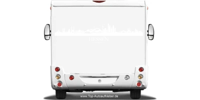Wohnmobilaufkleber Skyline Hessen auf hellem Wohnmobil - Ansicht Farbauswahl