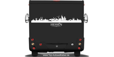 Wohnmobilaufkleber Skyline Hessen auf dunklem Wohnmobil - Ansicht Farbauswahl
