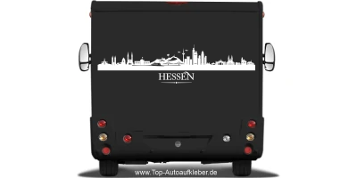 Wohnmobilaufkleber Skyline Hessen auf dunklem Wohnmobil - Ansicht Farbauswahl