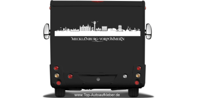 Wohnmobilaufkleber Skyline Mecklenburg-Vorpommern auf dunklem Wohnmobil - Ansicht Farbauswahl