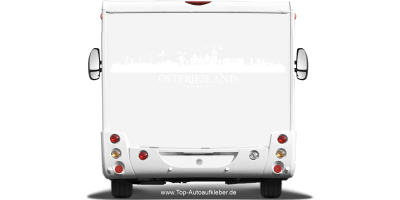 Wohnmobilaufkleber Skyline Ostfriesland auf hellem Wohnmobil - Ansicht Farbauswahl