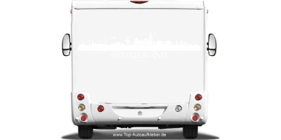 Wohnmobilaufkleber Skyline Ostfriesland auf hellem Wohnmobil - Ansicht Farbauswahl