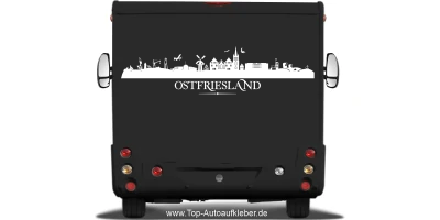 Wohnmobilaufkleber Skyline Ostfriesland auf dunklem Wohnmobil - Ansicht Farbauswahl